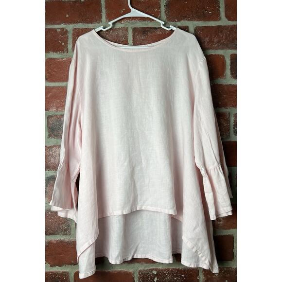 Bryn Walker Pink Linen Tunic Top High Low Hem Bell Sleeves Plus Size 3X - Picture 1 of 11